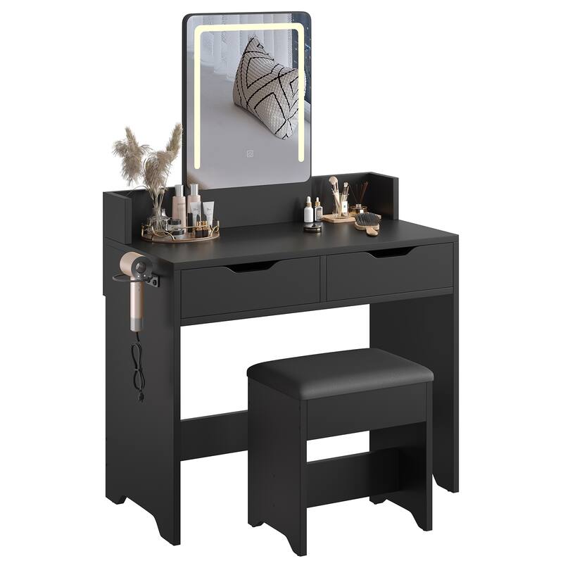 Bestier Vanity Set with Mirror and Lights,Vanity Desk with Drawers,Makeup Table with Light Modes & Hair Dryer Holde