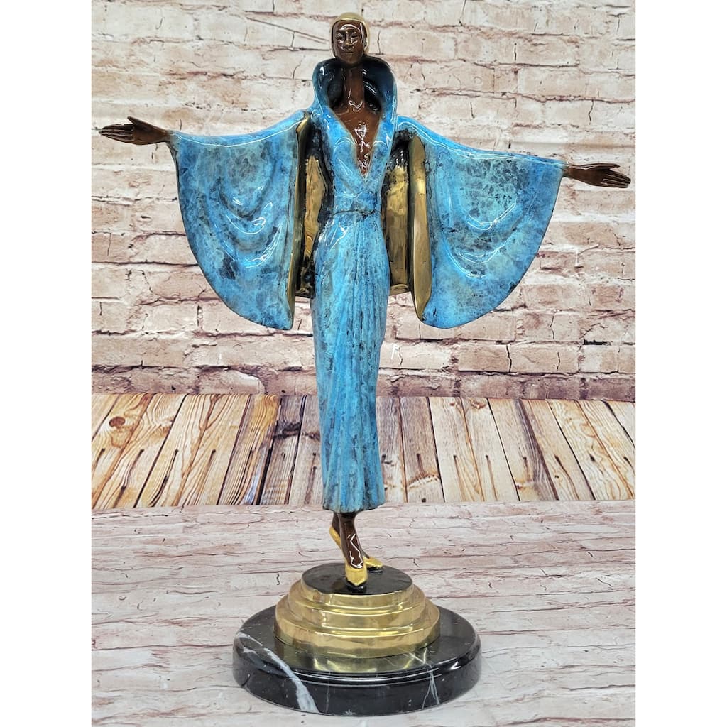 Julius Erte Art Deco Bronze Fashion Model Showgirl Sculpture Statue Glazed Patina 19 Inches X 15 Inches