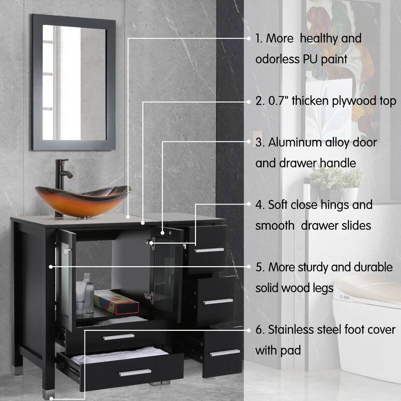 72" Bathroom Vanity Set with Vessel Sink Side Cabinet Combo