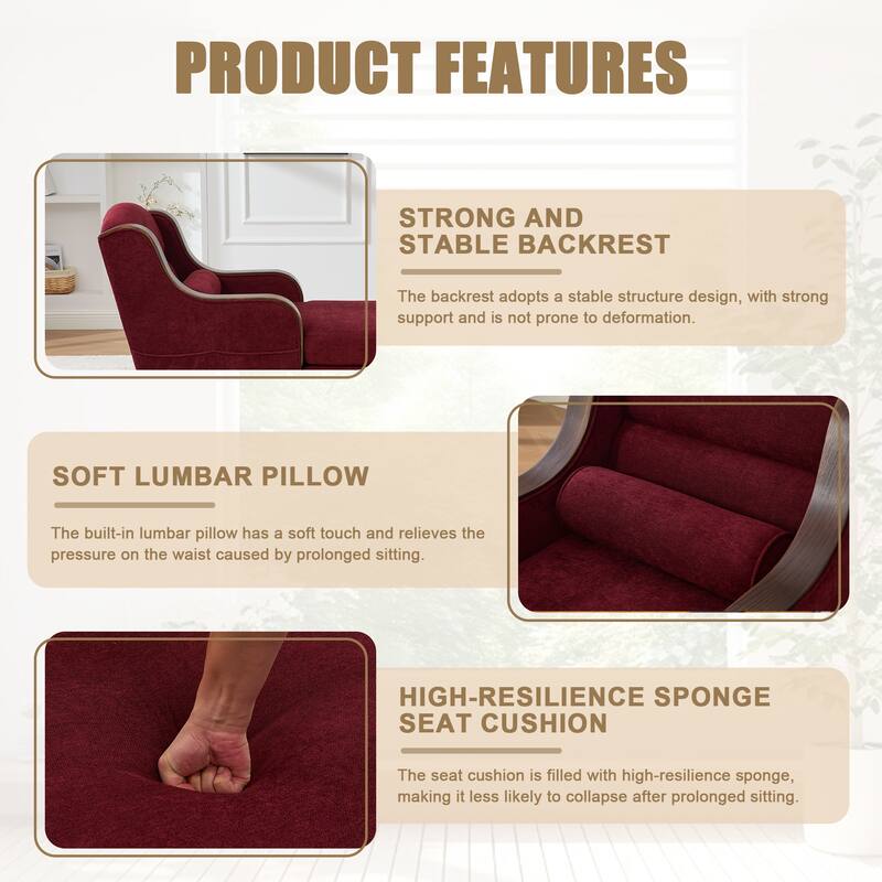HOMEFUN Chenille Upholstered Wood Frame Oversized Chaise Lounge Single Sofa Bed with Side Pocket for Living Room,Bedroom