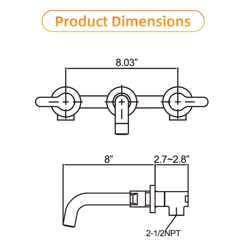 Modland Wall Mounted 2-Handle Bathroom Faucet, Water-Saving, Ceramic Valve & Matte Black