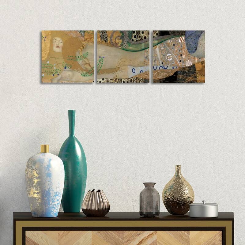 iCanvas "Sea Serpents, Detail II" by Gustav Klimt 3-Piece Canvas Wall Art Set - 12x36x1.5