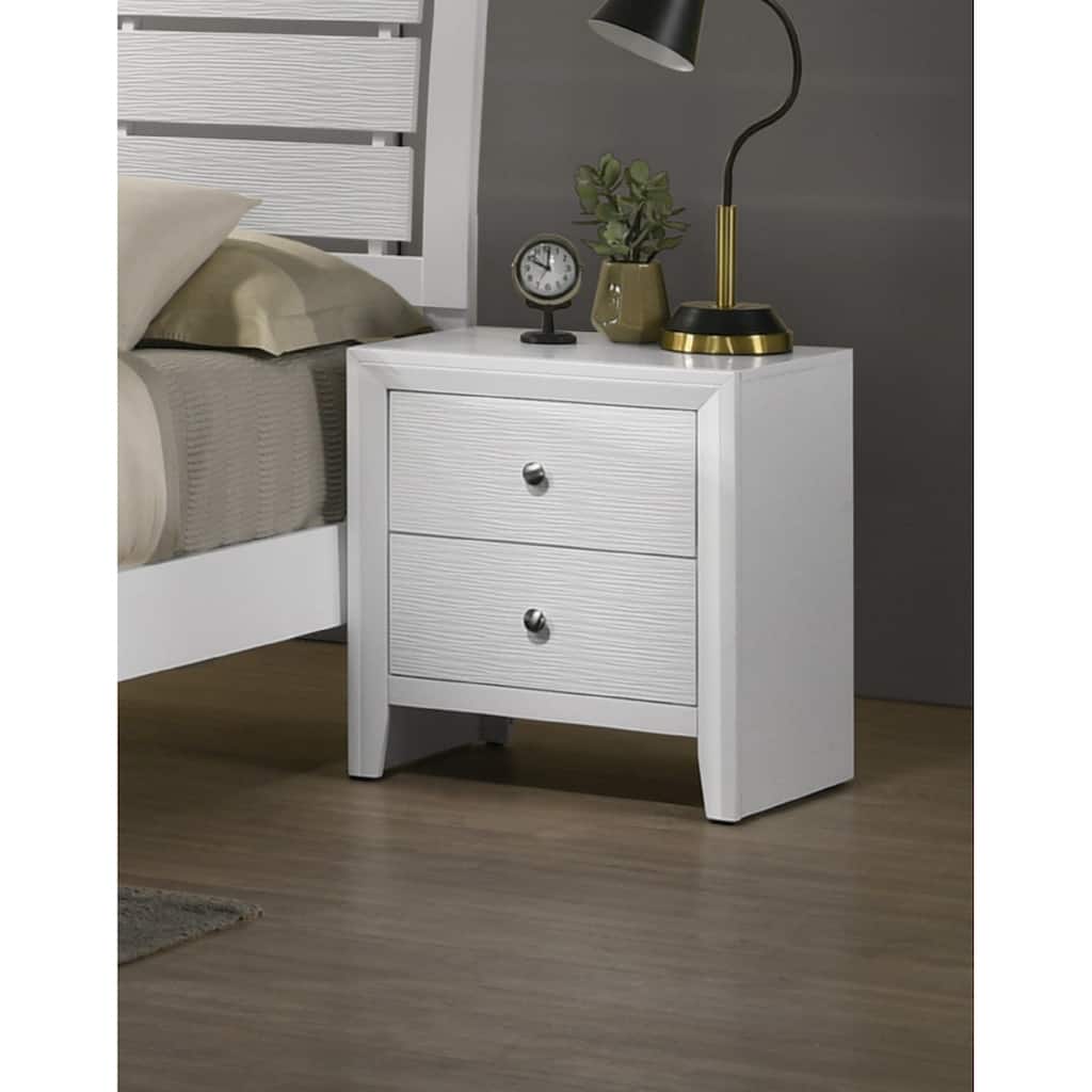 Contemporary Modern Look 2-Drawer Nightstand End Table White Finish Two Storage Drawers Round Knobs