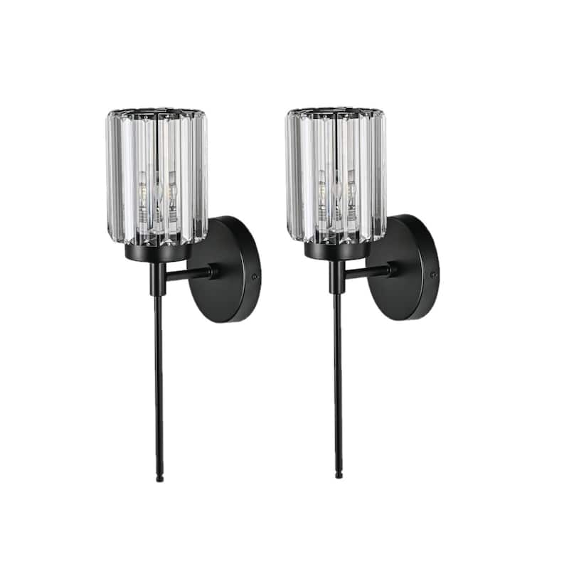 Modern Black 1/2/3/4/5-Light Bathroom Crystal Vanity Light Wall Sconces - Cylindrical Shade - (2-Pack)1-Light 4.72 in.W