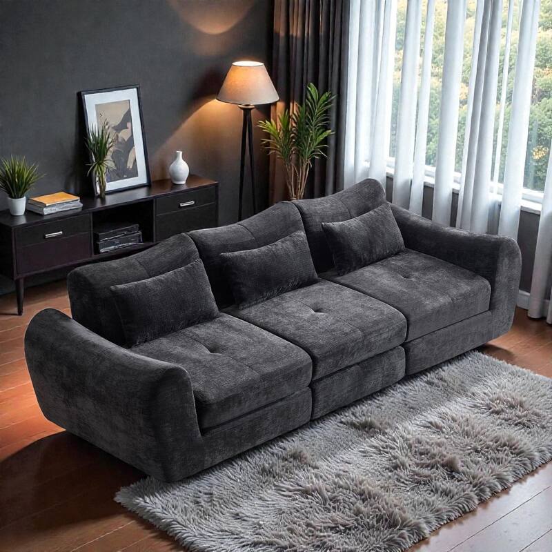 Modular Cloud Sofa, Convertible Folding Sofa Bed, 3-Seat Cushioned Sectional Couch for Living Room Bedroom