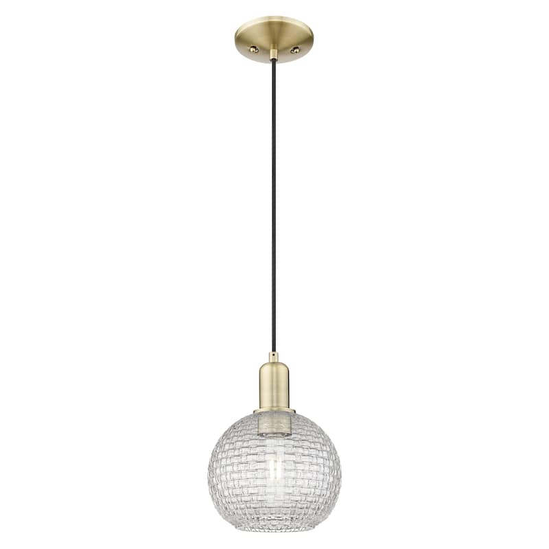 Innovations Lighting Endless Possibilities Arcadia - Athens - 1 Light 8" Basketweave Cord Hung Mini Pendant - Antique Brass