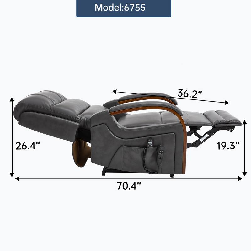 Power Leatheraire Lift Recliner Chair Dual Motor Infinite Position Up to 350 LBS with Solid Wood Armrests