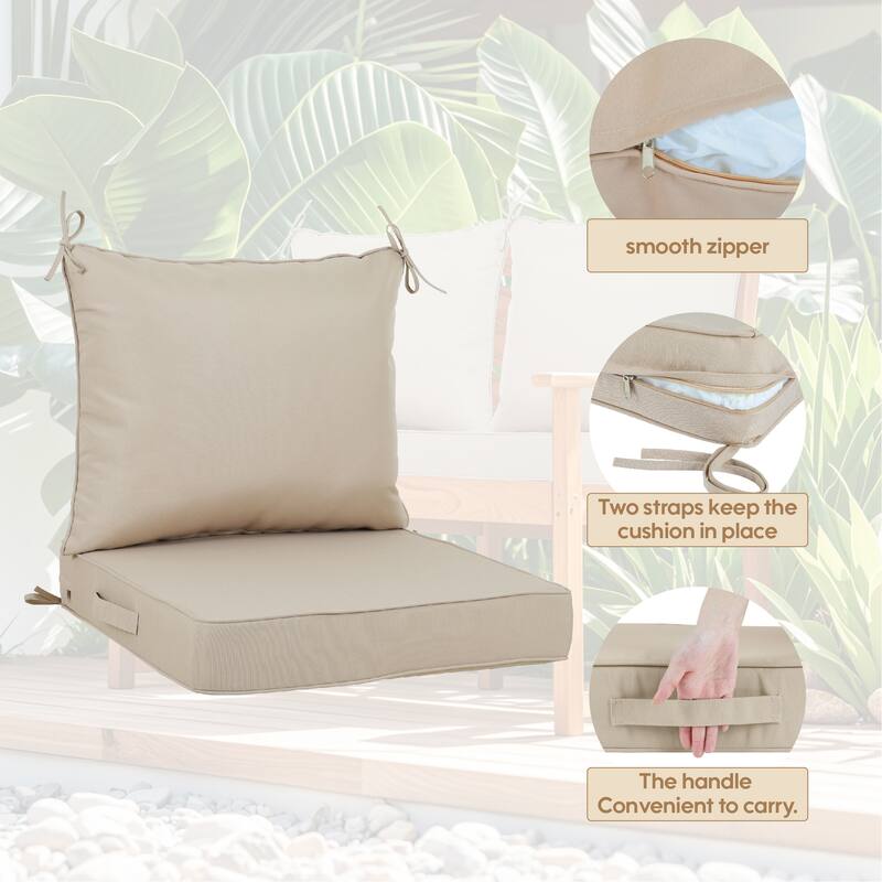 2 Pieces Waterproof Polyester Patio Seat and Back Cushions 24x24 Deep Comfort for Outdoor Seating