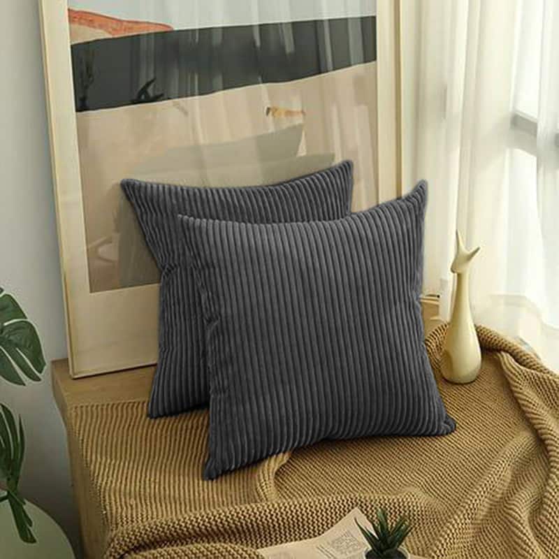 Set of 2 Modern Decorative Soft Corduroy Throw Pillows - Grey