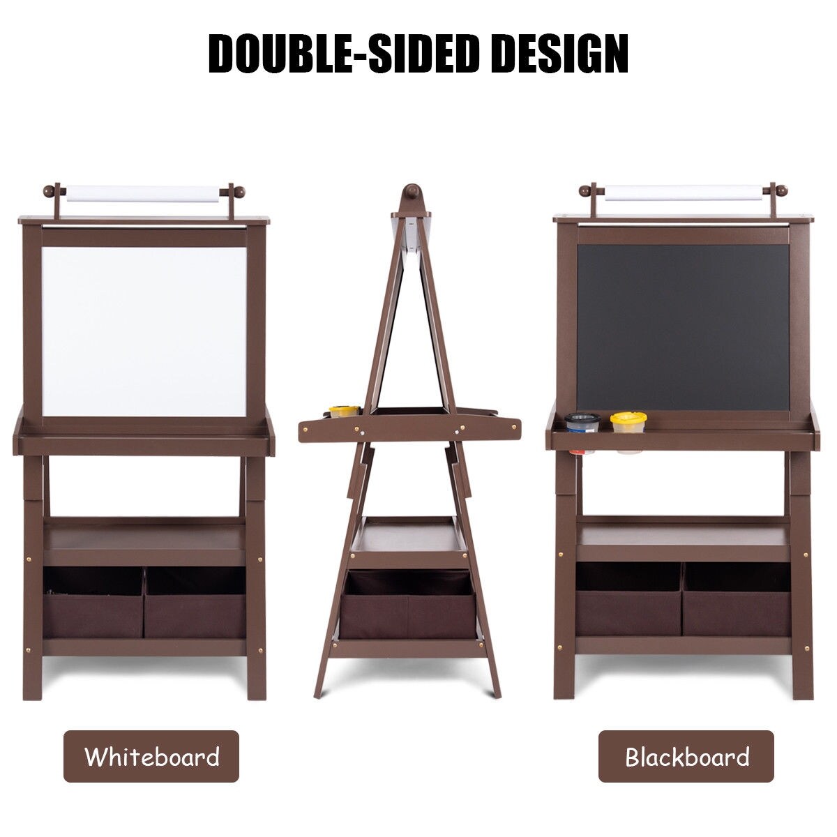 Shop Gymax Kids Standing Art Easel Black Whiteboard Storage Box