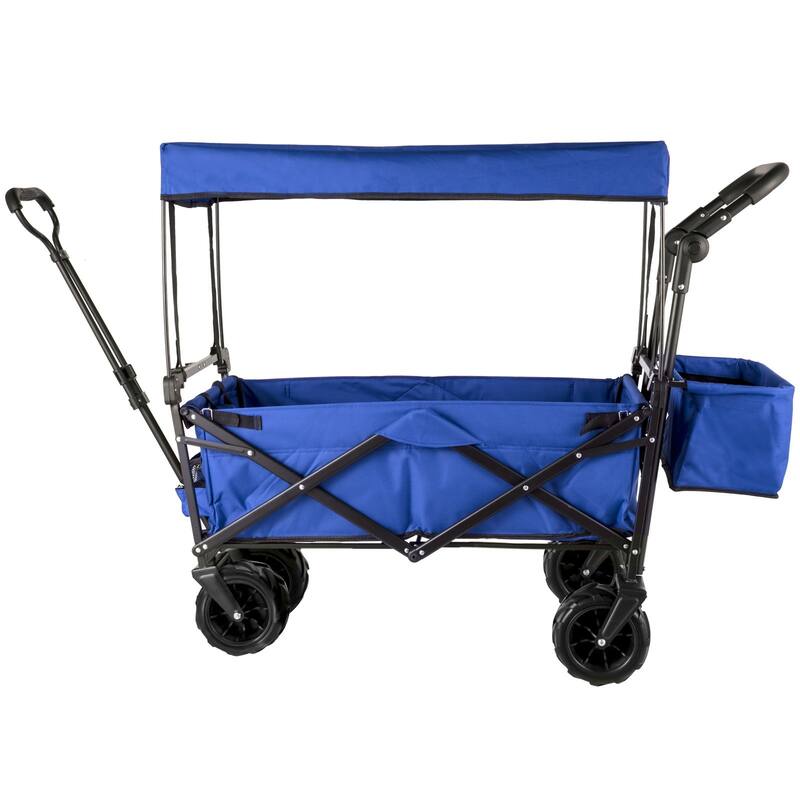 Extra Large Collapsible Garden Cart with Removable Canopy & Rear Storage - Folding Utility Wagon, Blue
