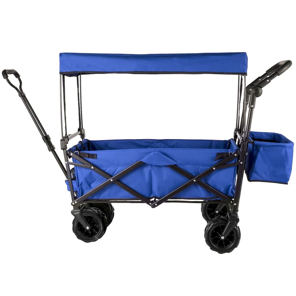 Extra Large Collapsible Garden Cart with Removable Canopy & Rear Storage - Folding Utility Wagon, Blue