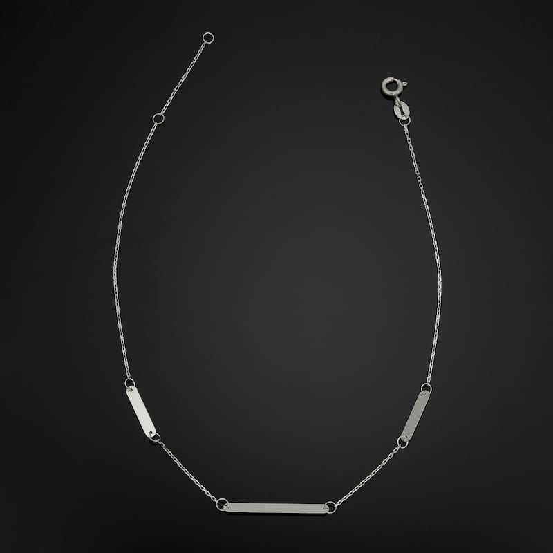 14k White Gold Bar Station Adjustable Length Anklet (adjusts to 9 or 10 inches)