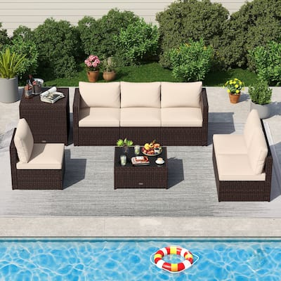 8 PCS Wicker Patio Furniture Set Rattan Sofa Set w/ Storage Box