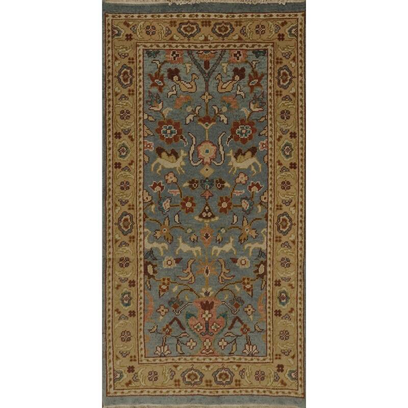 Hand Knotted Oriental 100% Wool Carpet Traditional Floral Navy Blue & Blues Ziegler Area Rug - 4' 0'' X 2' 0''