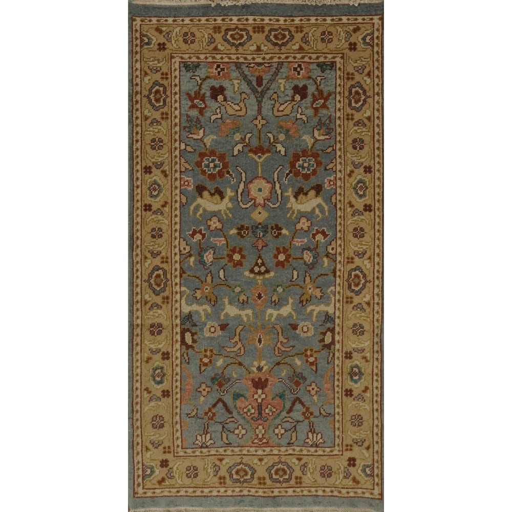 Hand Knotted Oriental 100% Wool Carpet Traditional Floral Navy Blue & Blues Ziegler Area Rug - 4' 0'' X 2' 0''