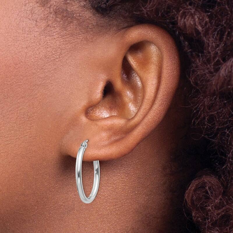 Curata 14k White Gold Polished 19x2mm Oval Tube Hoop Earrings
