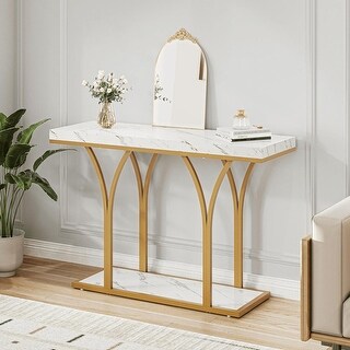 Moasis Modern Faux Marble Top Console Table with Gold Base Entryway ...