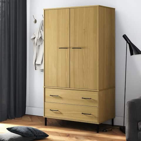 vidaXL Solid Wood Pine Wardrobe with Metal Legs OSLO Armoire Multi Colors - 35.4" x 21.7" x 67.9"