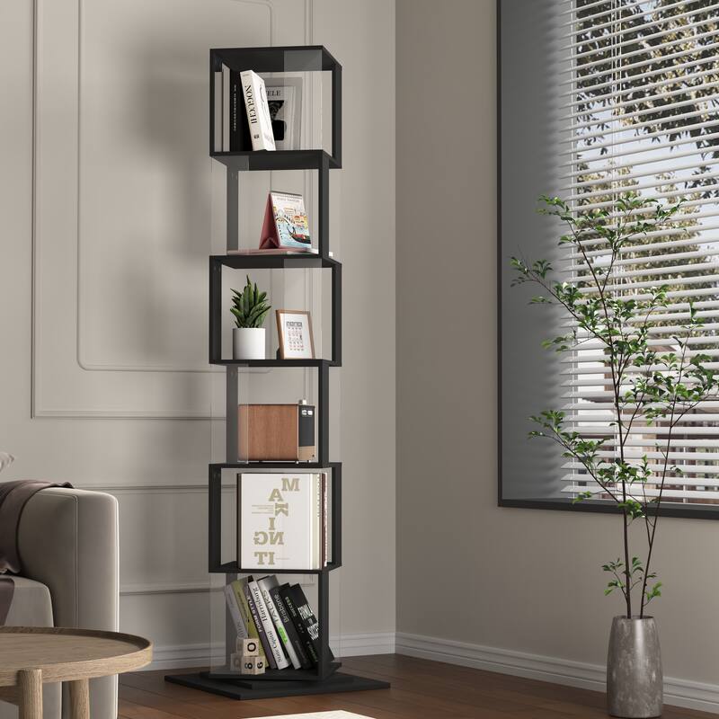 6 tier Rotating Bookshelf, Floor Rack Simple Bookcase with Acrylic plate Bookshelf with anti-toppling base