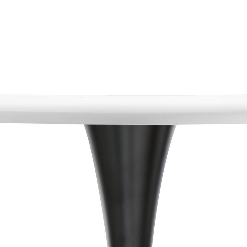 Bristol 35 Inch Mid Century Modern Round Dining Table, Wood Top & Glossy Iron Pedestal Base for Kitchen & Dining Room