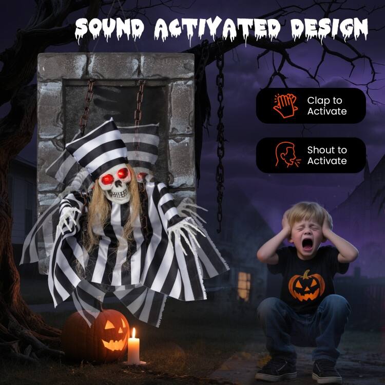 Black-White PE Fabric Animated Halloween Prisoner with Sound and Motion