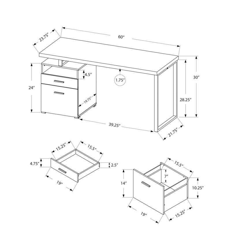 Luxury Computer Desk with Storage - Modern Home Office Desk, 60 Inch Laptop Table, Walnut Grey Finish
