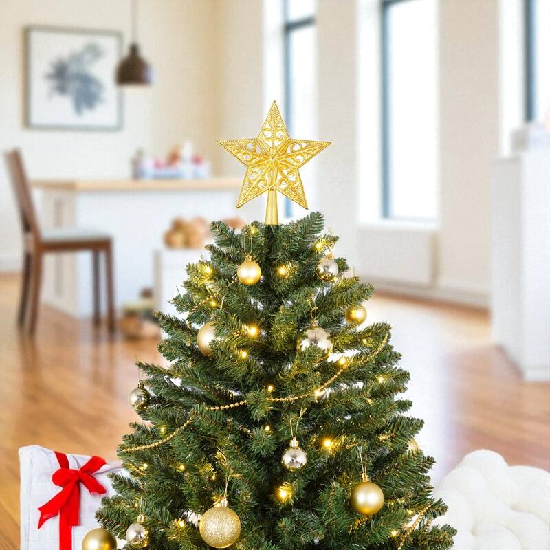 7.5FT Pre-Lit Artificial Christmas Tree with 550 LED Lights, 1350 Tips, Hinged PVC Design and Metal Stand