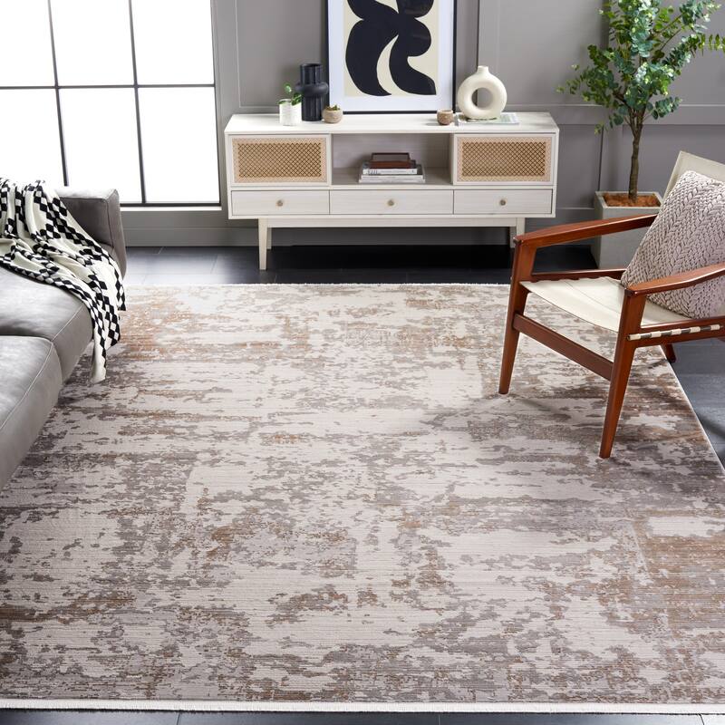 SAFAVIEH Diamond Natsuo Modern Abstract Fringe Rug - 9' x 12' - Beige/Brown