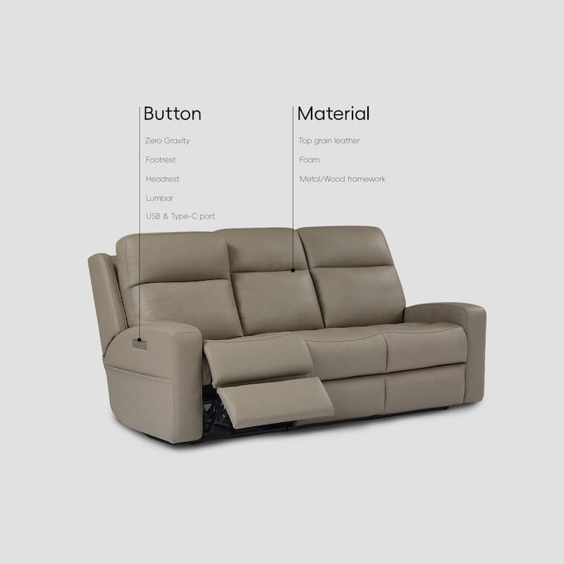 86''W Genuine Leather Triple Power Reclining Sofa with Power Headrest and Power Lumbar