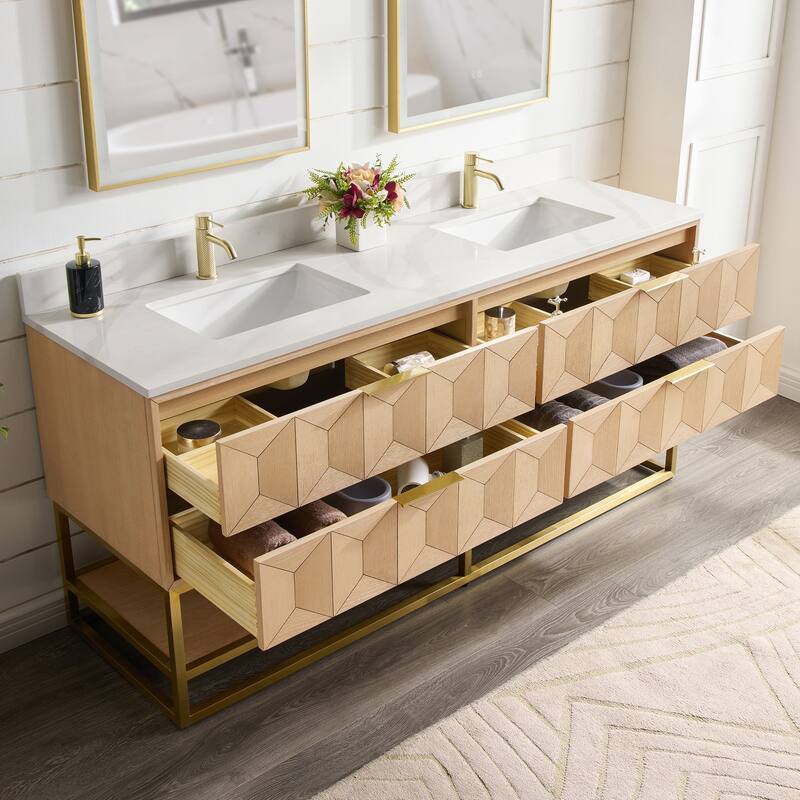Milagro Bath Vanity with White Quartz Stone Top without Mirror