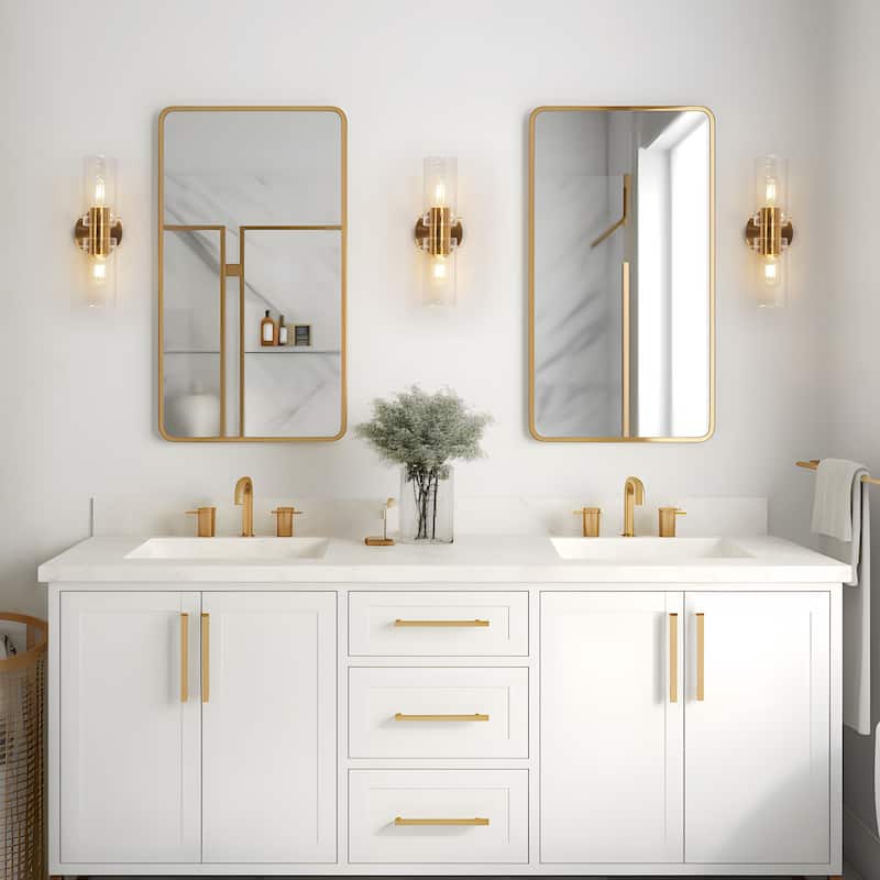 Modern Gold 2-Light Cylinder Wall Sconce Glass Bathroom Vanity Light - L 13.4'' x W 5.5''