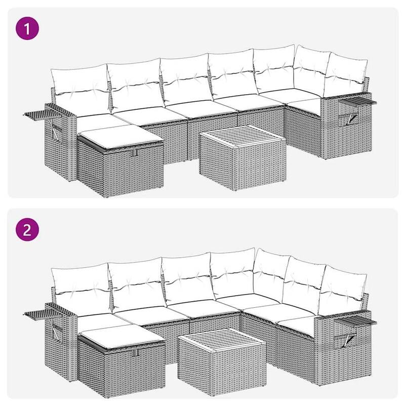 vidaXL Patio Sofa Set with Cushions Sectional Lounge Set 8 Piece Poly Rattan - 21.7 x 24.4 x 27.2