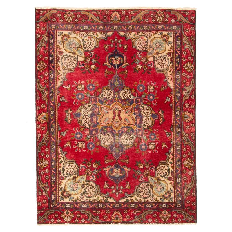 ECARPETGALLERY Hand-knotted Antalya Vintage Red Wool Rug - 4'3 x 5'8