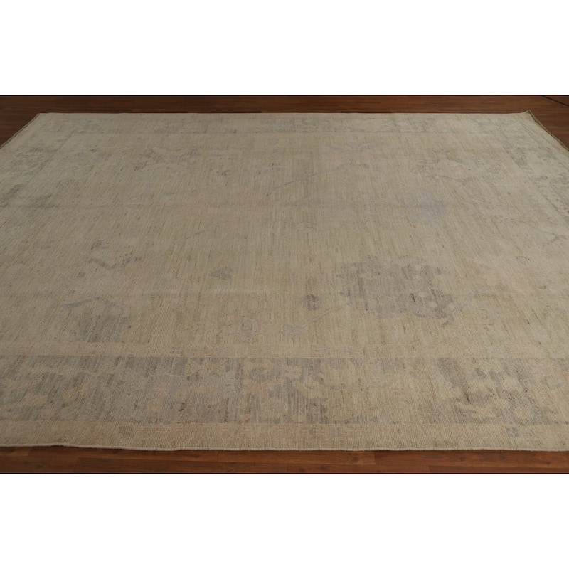 Hand Knotted Oriental 100% Wool Carpet Transitional All-Over Beige & Ivories Oushak Area Rug - 11' 11'' X 9' 5''