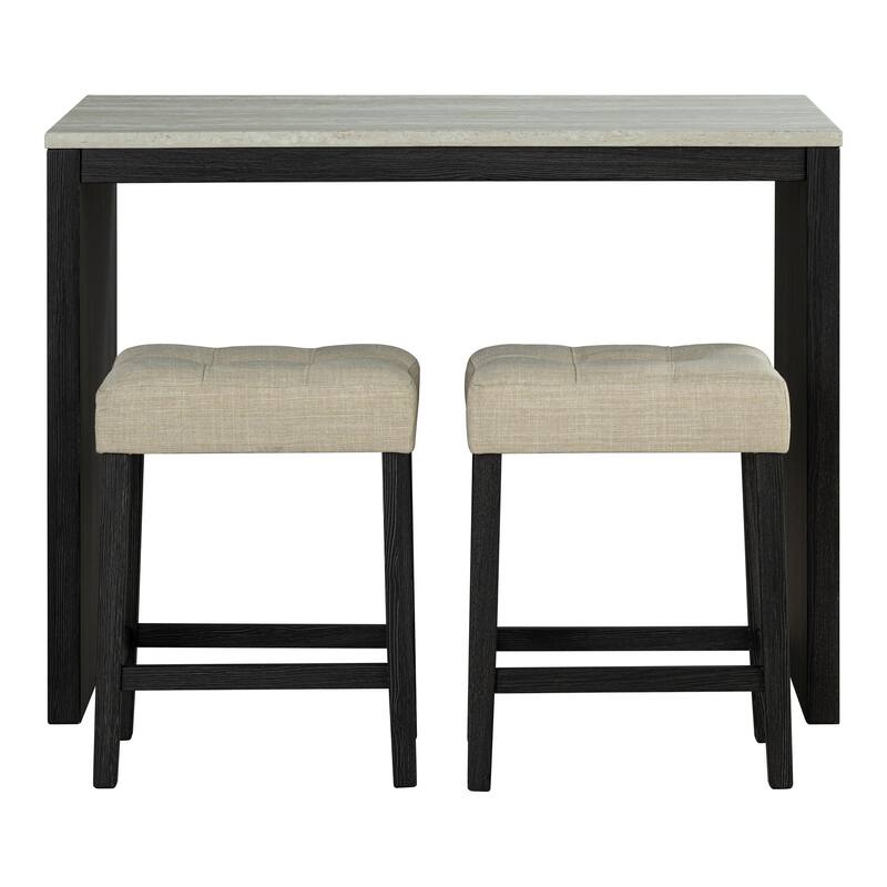 Furniture of America Getso 3-Piece Black Wood Two-Tone Counter Height Dining Table Set with Tufted Seat