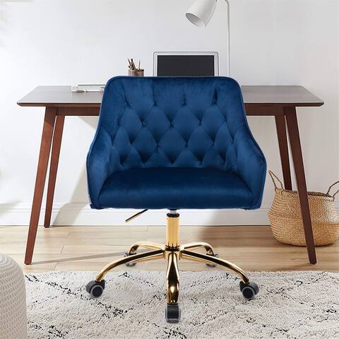 Home Office Desk Chair with Wheels, Modern Upholstered Velvet Shell Chair Adjustable Makeup Chair 360° Swivel Computer Chair
