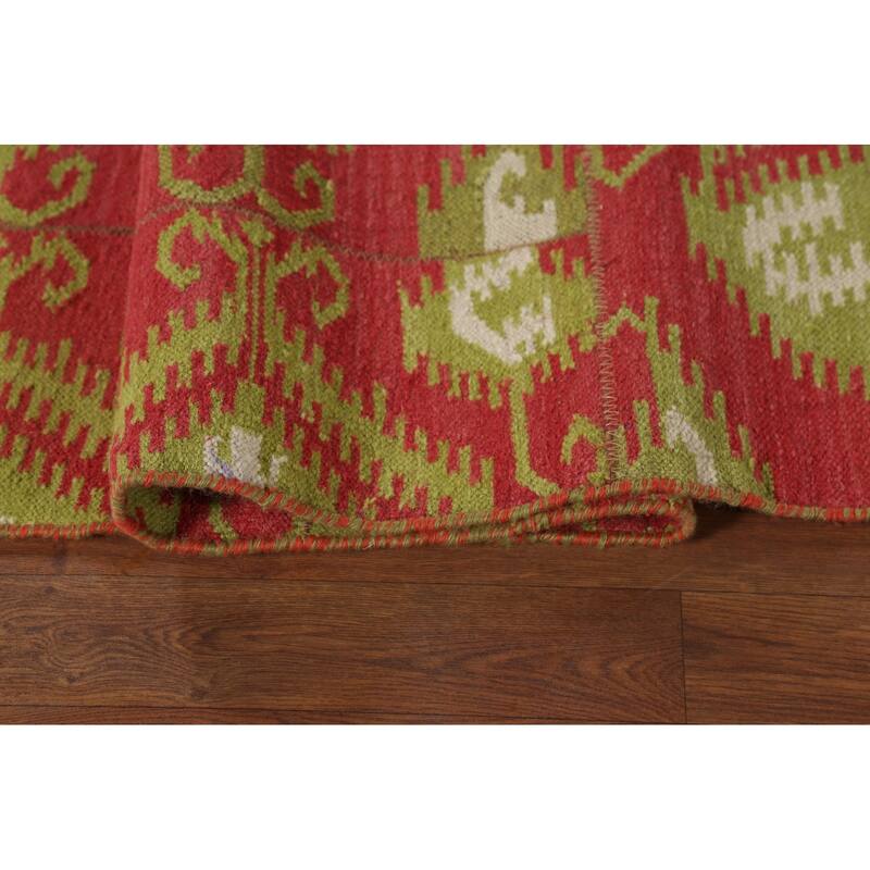 Kilim Oriental Area Rug Flatweave Geometric Pink Wool Carpet - 8'0"x 10'11"