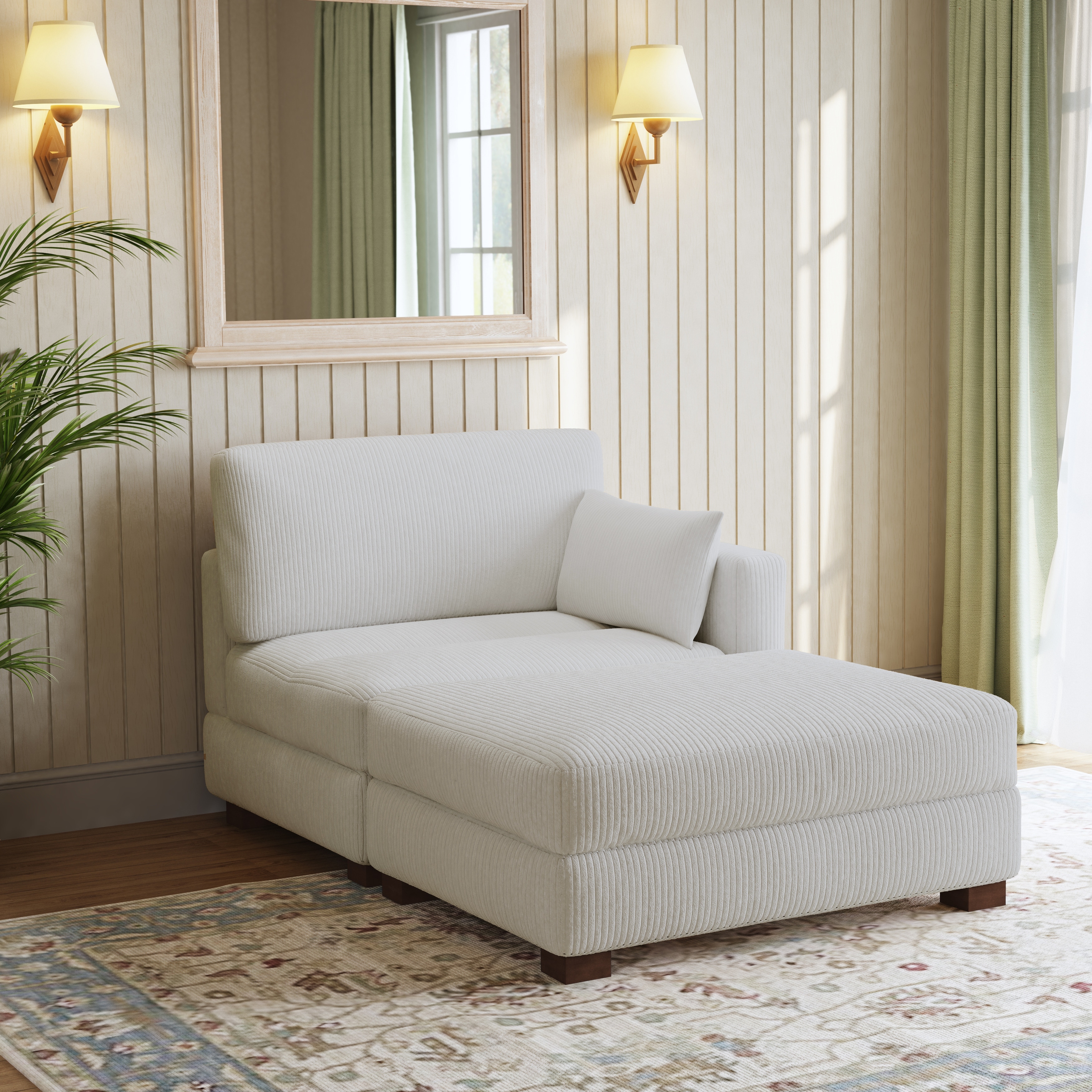 Modern Corduroy Upholstered Sectional Chaise Lounge with Ottoman