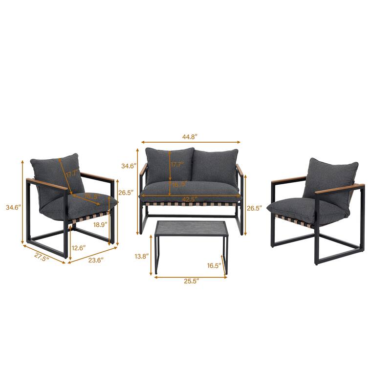 4 Piece Outdoor Coffee Table Sofa Seating Group with Cushions