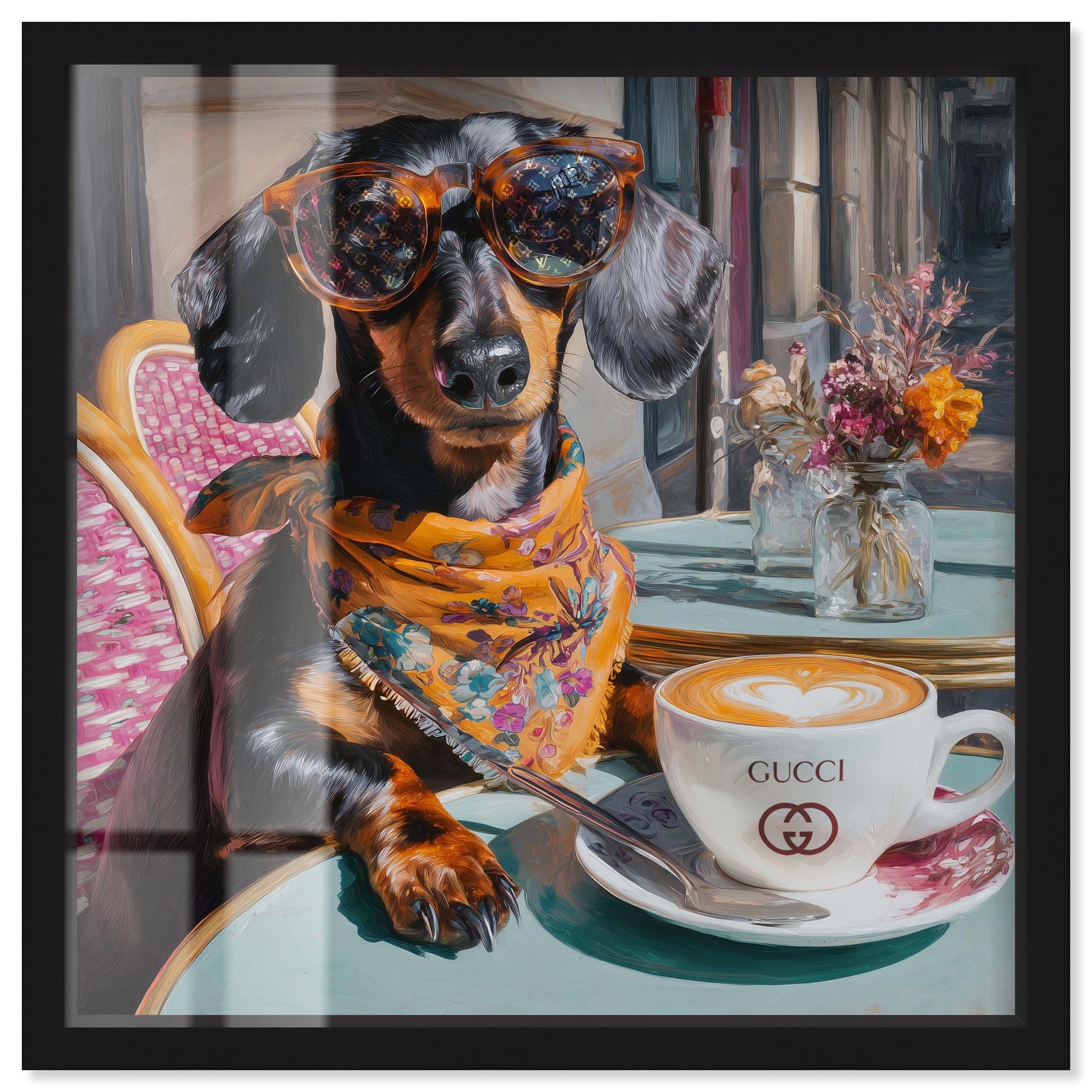 A Dog and Her Latte Pets Pink Art Shadowbox Print by Art Remedy