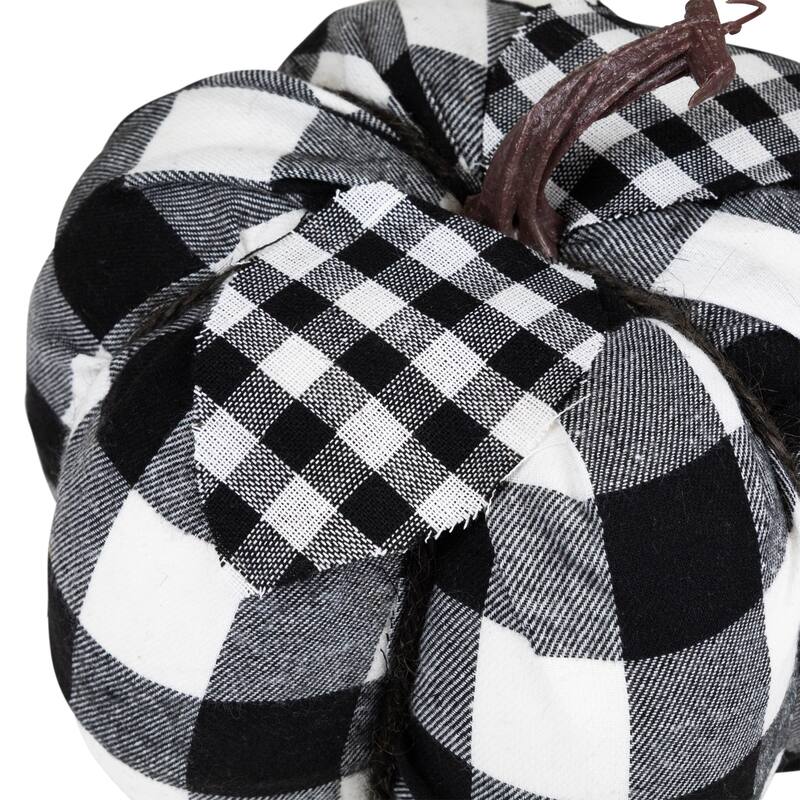 Buffalo Plaid Fall Harvest Pumpkin - 7" - Black and White