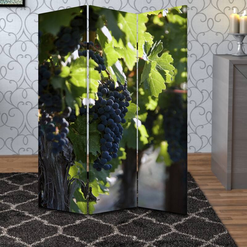 Grape Vine Print Foldable Canvas Screen with 3 Panels, Multicolor