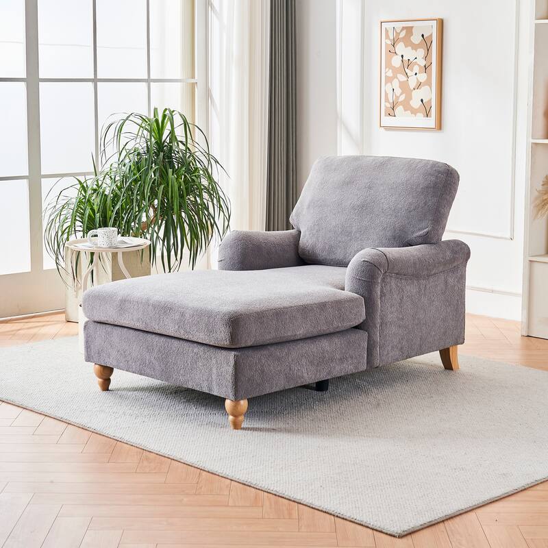 Modern Mid-Century Grey Foam Chaise Lounger Sofa