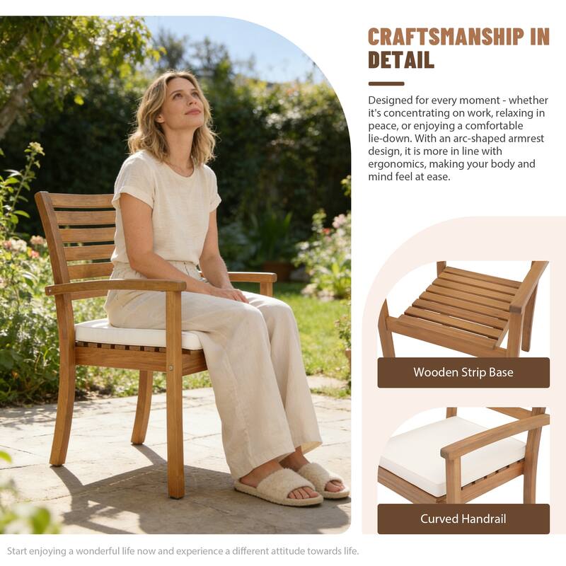 Outdoor Stackable Acacia Wood Dining Chair with Cushion
