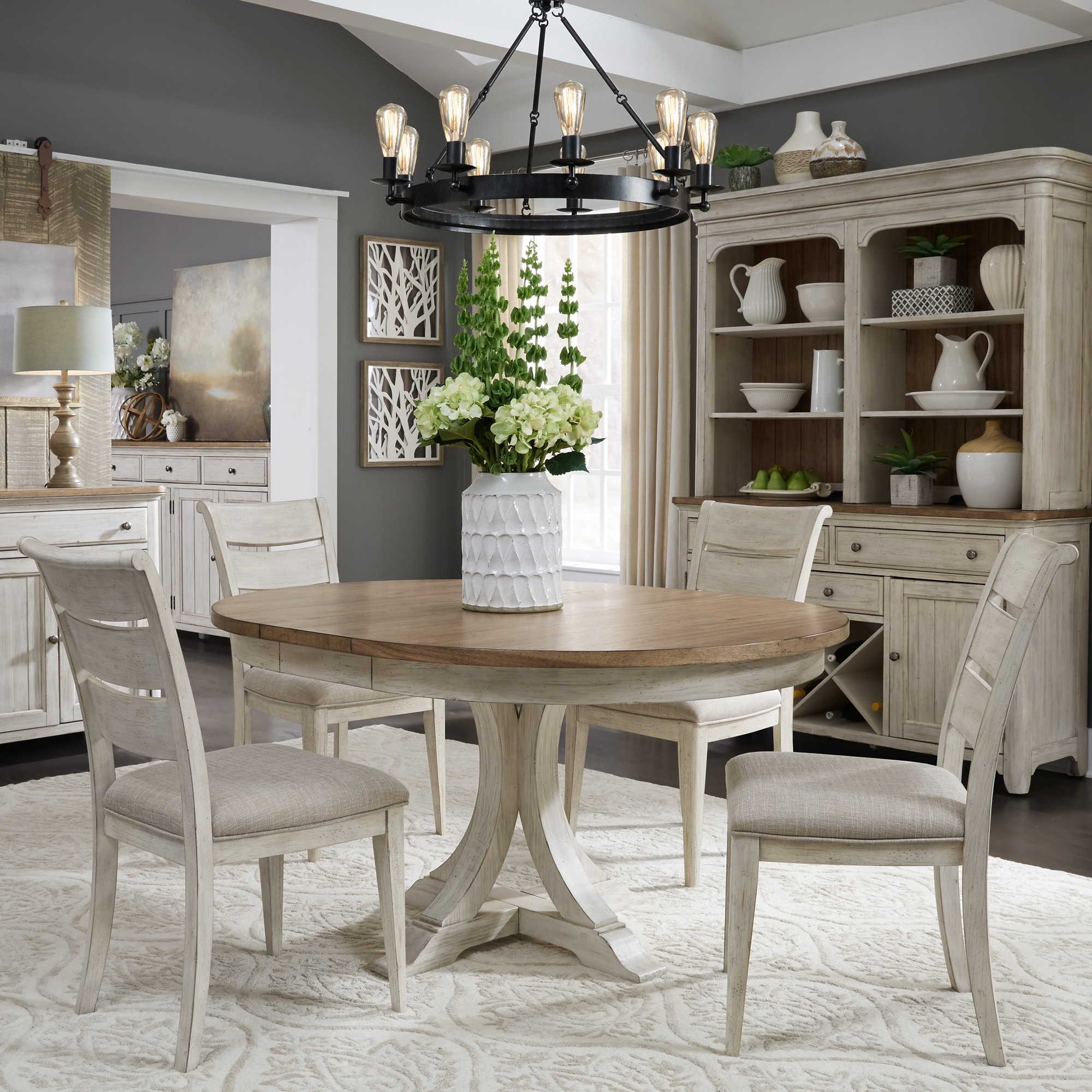 Liberty Furniture Farmhouse Reimagined Pedestal Table Opt 5 Piece Dining Set