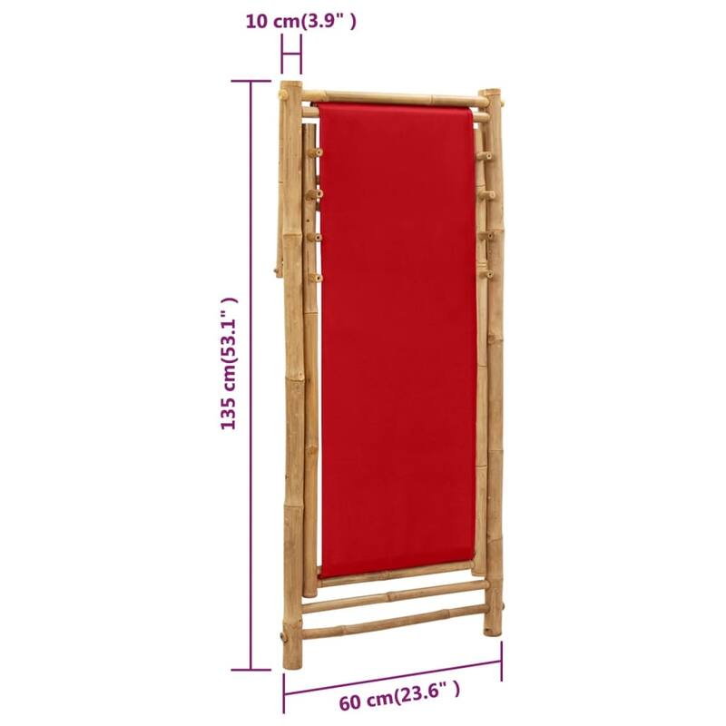 vidaXL Patio Deck Chair Sling Chair for Balcony Deck Porch Bamboo and Canvas - 23.6" x (42.5"-48.4") x (24.4"-36.6")