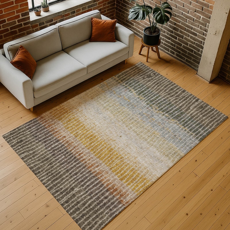 Machine Washable Indoor/ Outdoor Contemporary Stripes Chantille Rug