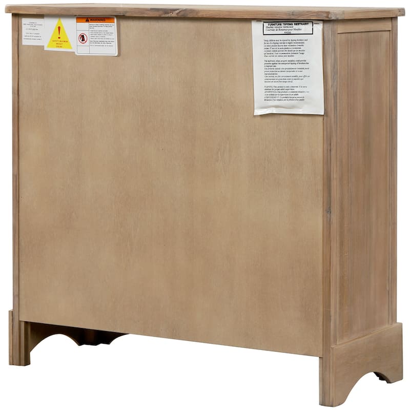 Hand-Woven Wicker Baskets Storage Cabinet, Entryway Table with 2 Aluminum Handle Drawers, Bottom Rubber Pad Sideboards