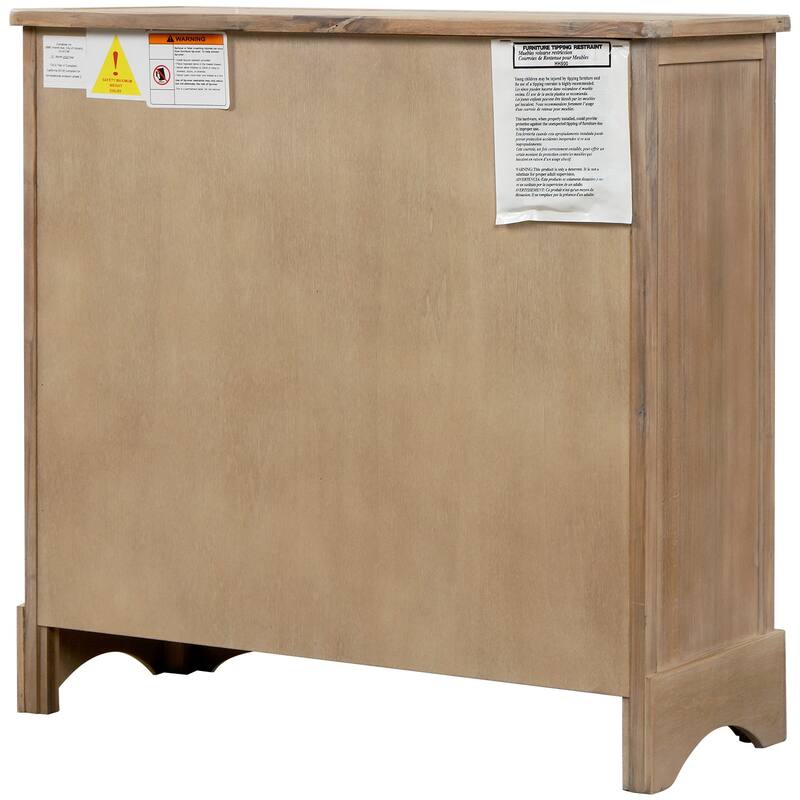 Rustic Farmhouse Storage Cabinet with 2 Drawers & Rattan Basket for Living Room or Entryway